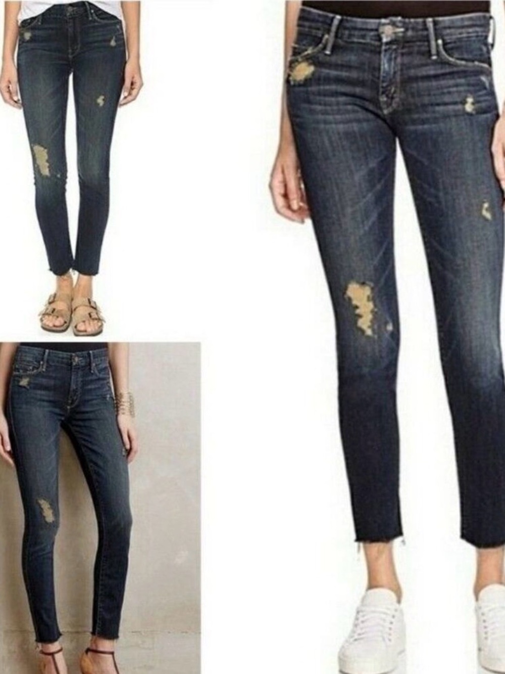 🌺MOTHER - Looker Ankle Fray Dark Blue Distressed Cropped Skinny Jeans